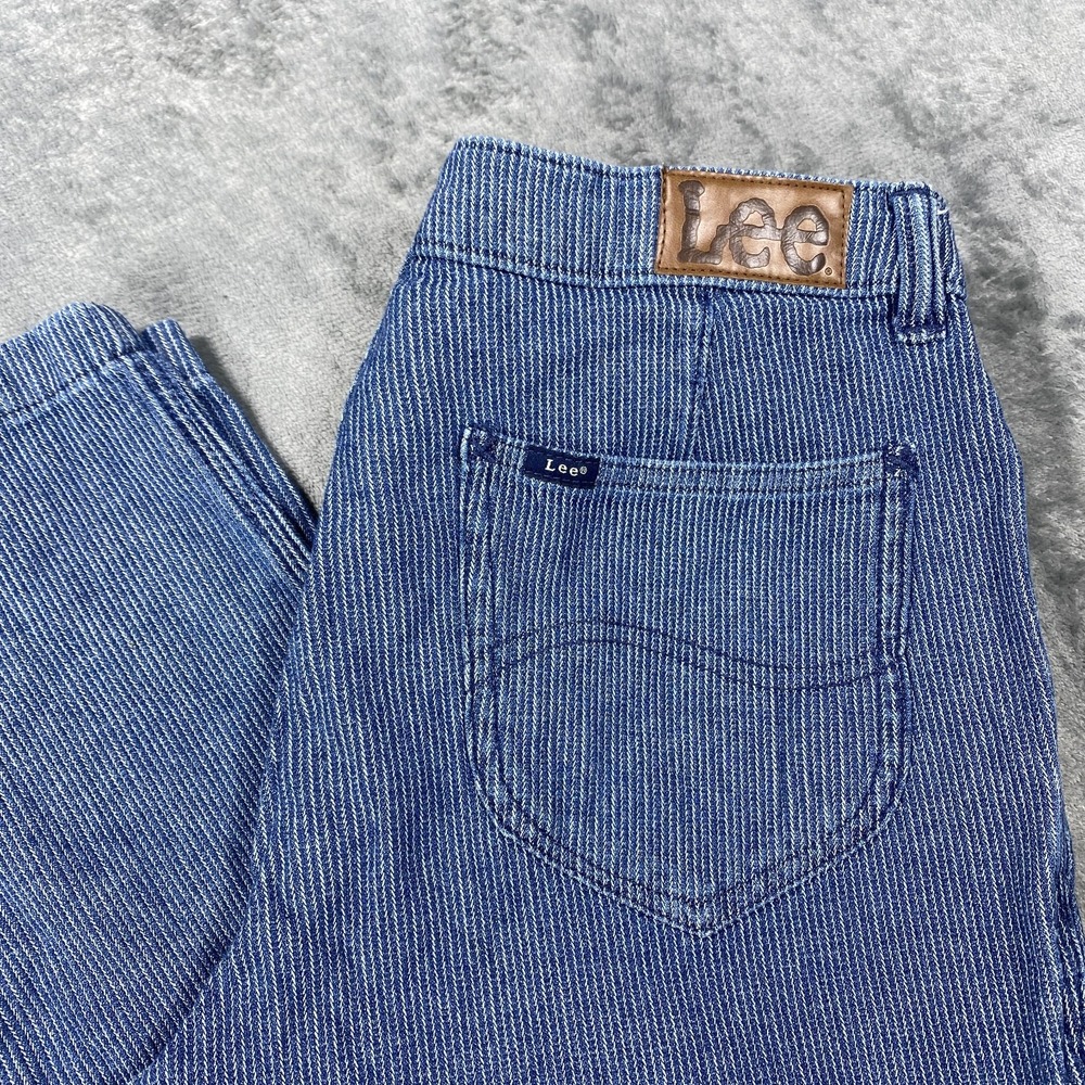 LEE Jeans Mid Rise Tapered Leg Womens 10 Medium Blue Pinstripe Light Denim